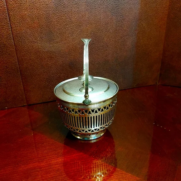 Reed & Barton Sugar Basket w/ Cobalt Blue Glass Insert and Lid